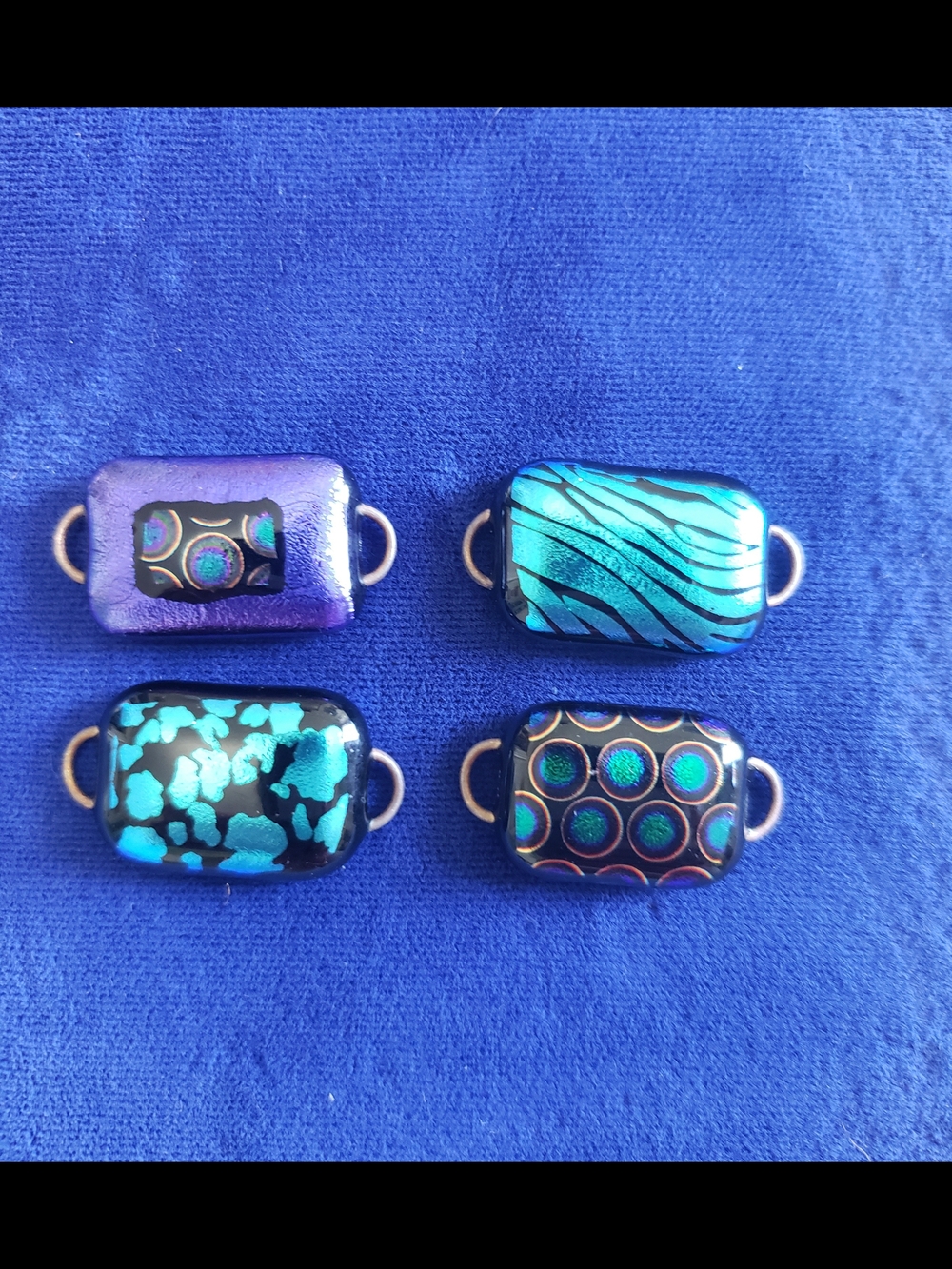 Handmade Dichroic Glass Connectors in Teal & Purple - Picture 7 of 9